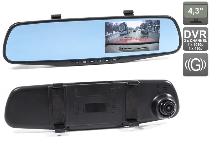 AVS Зеркало заднего вида AVS0450DVR с монитором, видеорегистратором и камерой заднего вида
